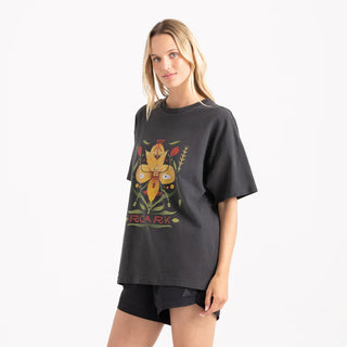 Roark Tomas Wildflower oversized black tee with distressed vintage-inspired graphic.