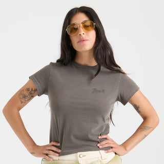 Roark Safecamp Muse Premium Tee in Vintage Brown - slim fit tee with 100% organic cotton, vintage wash, and tonal embroidered logo