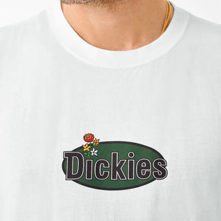 Dickies Skateboard White Tom Knox t-shirt with delicate floral chest graphic, 100% cotton.