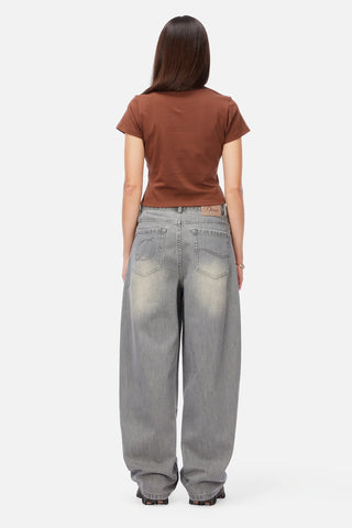 Dime Women’s Baggy Denim Pants in Sandblasted Desert with curved front pockets and a relaxed baggy silhouette