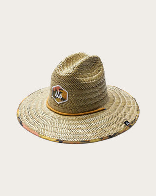 Hemlock Hat Co. Woodstock straw hat, Sunflower print under brim, wide brim, UPF 50+, cattleman crown.