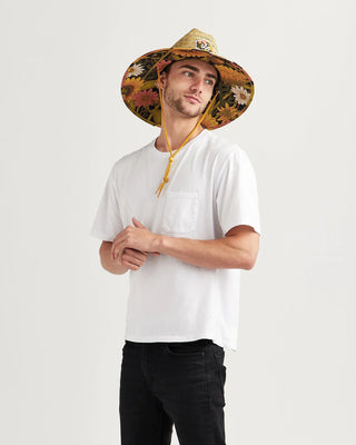 Hemlock Hat Co. Woodstock straw hat, Sunflower print under brim, wide brim, UPF 50+, cattleman crown.