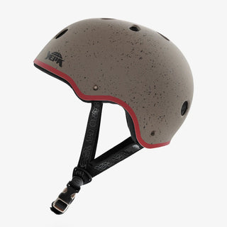 YEPA T-Shell Plus Helmet in Stone Speckled colorway with hand-flicked paint spatter and dark red accent stripe