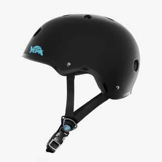 YEPA T-Shell Pro Helmet in Matte Black Teal colorway with gloss black pinstripe and TH logo