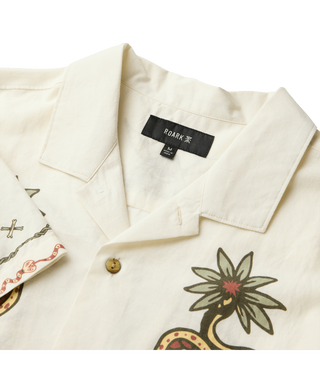 Roark Gonzo Short Sleeve Button Up Shirt in Unbleached, relaxed fit camp collar shirt in 55% organic cotton 45% Tencel blend