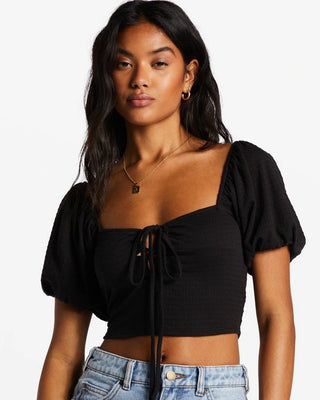 Billabong Womens "Love Again" halter top with adjustable keyhole and front tie.