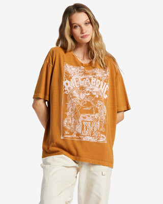Billabong You Me & The Sea T-Shirt, 100% cotton, DWR treated, oversized fit, cider color, crew neck.