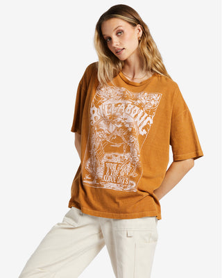 Billabong You Me & The Sea T-Shirt, 100% cotton, DWR treated, oversized fit, cider color, crew neck.