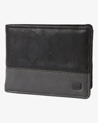 Billabong black char bi-fold wallet, vegan faux leather, with coin pocket and ID window.