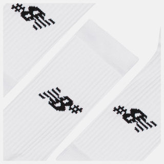 New Balance Numeric Active Crew Socks 3 Pack in White with NB DRY moisture-wicking technology, cushioned footbed, mesh top, arch band support, ribbed leg, and embroidered logo branding