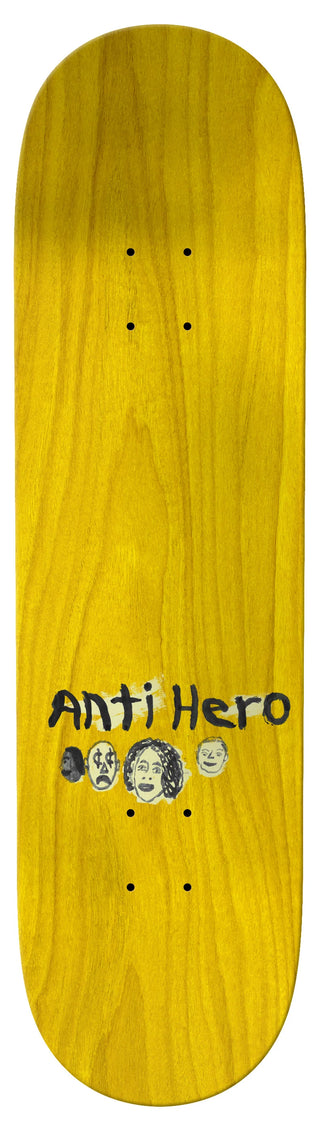 Antihero Daan Expressions 8.28 skateboard deck with colorful Bongo Hand Sun artwork and turquoise veneer.