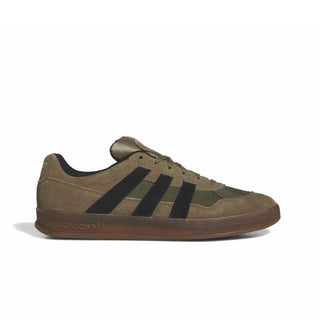 adidas Skateboarding Aloha Super Shoes in Olive Strata/Core Black/Gum — leather upper with coated overlays, COLD CEMENT construction, and rubber outsole for skate and street