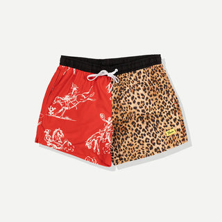 Duvin Horsin Around Swim Short in Red with playful all-over print and relaxed volley fit.