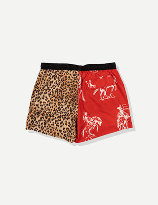 Duvin Horsin Around Swim Short in Red with playful all-over print and relaxed volley fit.