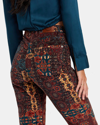 RVCA Women's Groove Corduroy Pants, fitted, high waist, flared leg, button closure, side and back pockets.