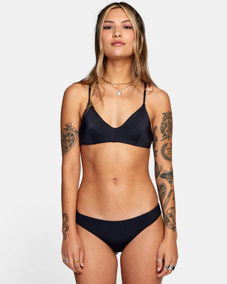 RVCA Solid Crossback Bikini Top in black with crossback design, adjustable straps, and removable cups.