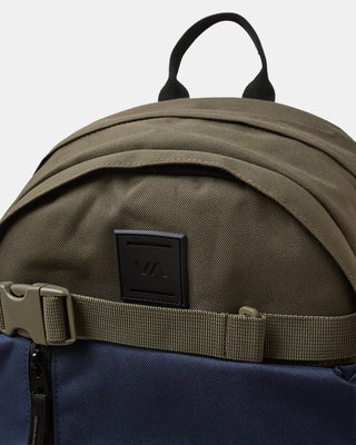 RVCA Curb Skate Backpack - Multi-compartment design with recycled polyester fabrication and adjustable straps.