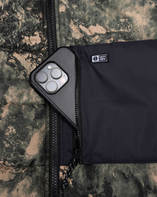 Salty Crew Barrier Insulated Jacket Camo with water-resistant ripstop fabric, insulated hood, and lightweight, packable cold-weather design.