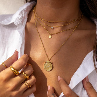 ALCO Limitless necklace in 18K gold-plated stainless steel with 2-in-1 design, 14 and 18 inch chains.