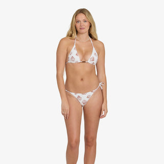 Billabong Sandy Shells Tie-Side Tanga Bottom in Salt Crystal, recycled nylon and elastane with tie side closures, skimpy coverage, adjustable hip fit, and logo metal plate on back right side seam