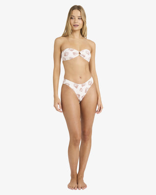 Billabong Sandy Shells Rio Bandeau Top in Salt Crystal, recycled nylon and elastane with skimpy bust coverage, removable adjustable straps, centre back hook, ring on centre front, removable cups, and logo embroidery on back left tail