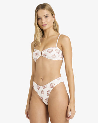 Billabong Sandy Shells Rio Bandeau Top in Salt Crystal, recycled nylon and elastane with skimpy bust coverage, removable adjustable straps, centre back hook, ring on centre front, removable cups, and logo embroidery on back left tail