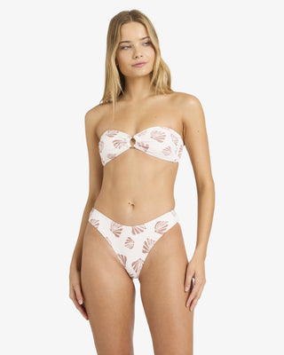 Billabong Sandy Shells Bondi Bottom in Salt Crystal, recycled nylon and elastane bikini bottom with medium coverage and Billabong logo embroidery on back left tail