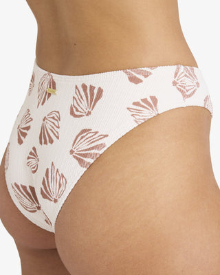 Billabong Sandy Shells Bondi Bottom in Salt Crystal, recycled nylon and elastane bikini bottom with medium coverage and Billabong logo embroidery on back left tail