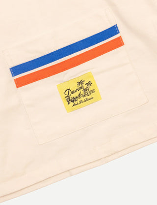  Duvin x Florida Gators Cabana Shirt in Off White with embroidered UF and Gator chest details, contrast paneling, camp collar, and dual patch pockets.