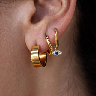 ALCO Sable hoops in 18K gold-plated stainless steel with push back hoop closure for classic everyday style.