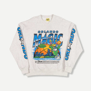 Duvin x Magic City Beautiful Crew Fleece in Grey — heavyweight 85% cotton heather grey crewneck with relaxed fit, ribbed collar and cuffs, part of the limited Orlando Originals collaboration