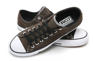 Converse CONS Chuck Taylor All Star Pro skate shoes in Walnut, durable suede upper with CX foam cushioning, elastic tongue bands, CONS traction rubber outsole, and classic Chucks aesthetic