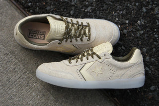 Converse CONS Louie Lopez Pro 2 skate shoes in Straw/Yellow, durable suede upper with CX foam cushioning, cupsole construction, Chuck Taylor-inspired outsole and Star Chevron branding
