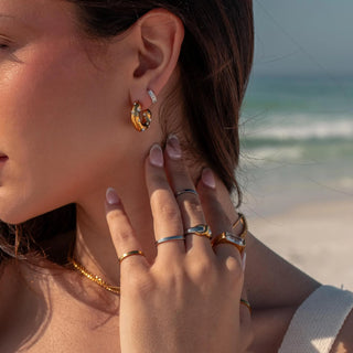 ALCO Sophie hoops in 18K gold-plated stainless steel with cubic zirconia stones and push back closure for elegance.