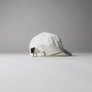 White Drift House 6-panel strapback hat with black logo script embroidered logo