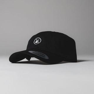 Black Drift House 6-panel strapback hat with white embroidered logo