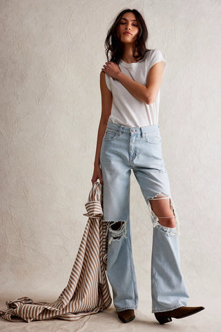 High-rise, baggy Free People jeans in rigid denim with utility details.