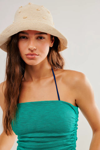 Slim, cropped Free People tube top in textured knit, heathered design with ruched sides.