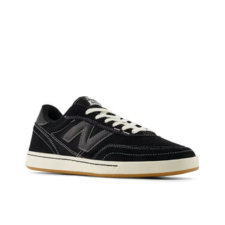 New Balance Numeric 440 V2 skate shoes in Black and Sea Salt with reinforced suede, synthetic, and mesh upper, ABZORB midsole for impact absorption, NDurance rubber outsole, and durable rubber cupsole