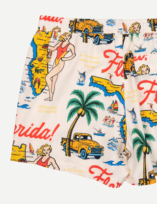Duvin Florida 2.0 Swim Short in Antique with vintage Florida-inspired print and relaxed fit.