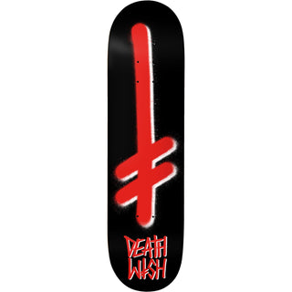 Deathwish 8.5" Gang Logo Deck in Black/Red, made from Hard Rock Canadian Maple, durable and stylish.