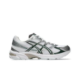 ASICS GEL-1130 Shoes in White/Forest Night - retro runner sneakers with late 2000s aesthetic, GEL™ technology cushioning, TRUSSTIC® support system, and recycled materials