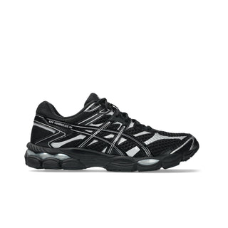ASICS GEL-CUMULUS 16 sneakers in all-black colorway with glossy synthetic leather overlays and mesh underlays