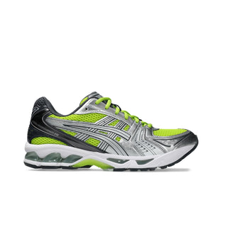 ASICS GEL-KAYANO 14 in Lime Zest/Pure Silver — 2000s-inspired sneaker with GEL™ technology cushioning, TRUSSTIC® support system, and eco-friendly solution-dyed sockliner

