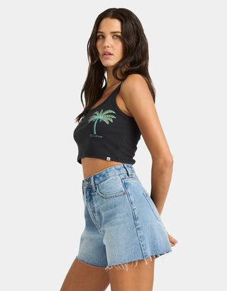 Billabong Vacation Soil Tank in Off Black - cropped tank top with snug fit, scoop neck, and soft-hand screenprint