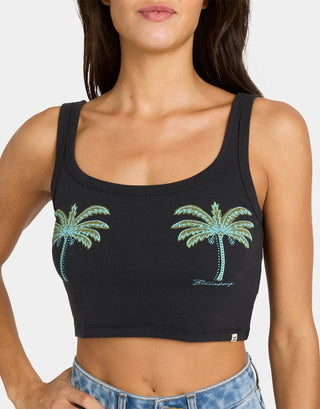 Billabong Vacation Soil Tank in Off Black - cropped tank top with snug fit, scoop neck, and soft-hand screenprint