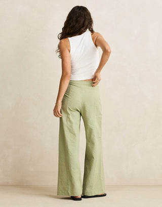 Rhythm Vista Stripe Wide Leg Pant in Olive, lightweight textured fabric with mid-rise waistband, relaxed wide leg silhouette, and subtle vertical stripe in a full-length cut