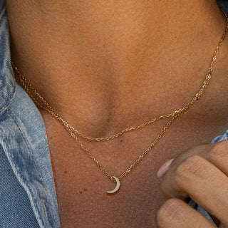 ALCO Jewelry 18K gold-plated, hypoallergenic Luna Necklace with dual chains and lobster clasp.