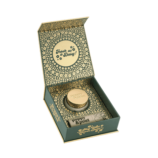 Poppy & Pout Island Coconut Lip Care Duo, tropical lip balm and scrub, natural, in green and gold gift box.