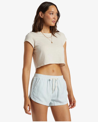 Billabong Womens "Road Trippin" shorts with scalloped hem and drawcord waist.